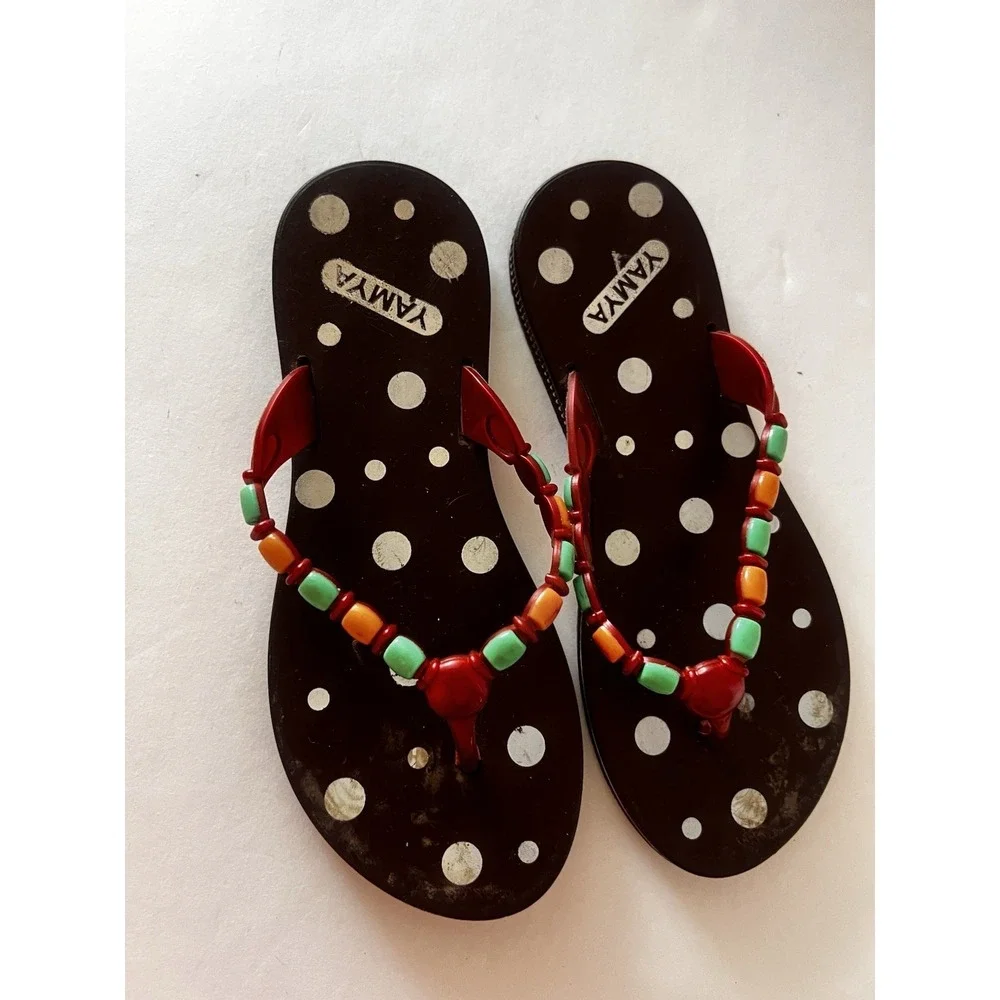AFRICAN Beaded Big Girls Size 3 Shoes Sandals Strappy Novelty Resort Beach